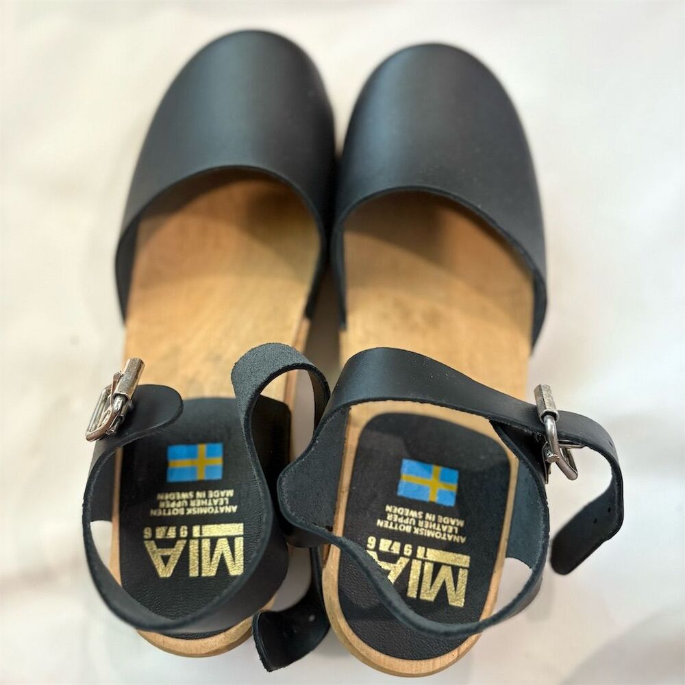 MIA Black Leather Mules